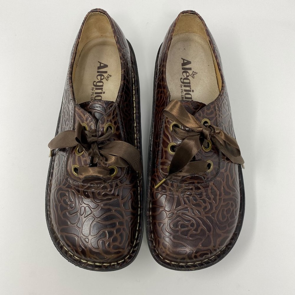 Brown Algeria Abbi Floral Embossed Lace-Up Oxford Size 38